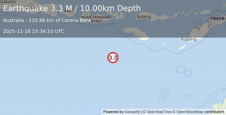 Earthquake South of Sumbawa, Indonesia (3.3 M) (2025-11-16 15:34:33 UTC)