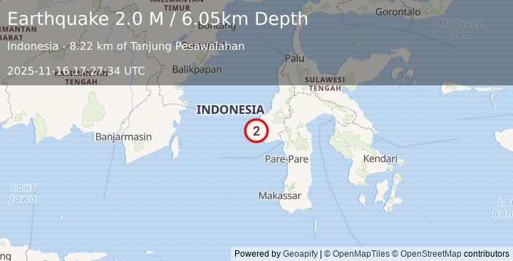 Earthquake Sulawesi, Indonesia (2.0 M) (2025-11-16 17:27:34 UTC)