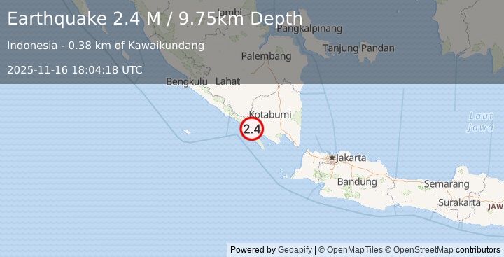 Earthquake Southern Sumatra, Indonesia (2.4 M) (2025-11-16 18:04:18 UTC)