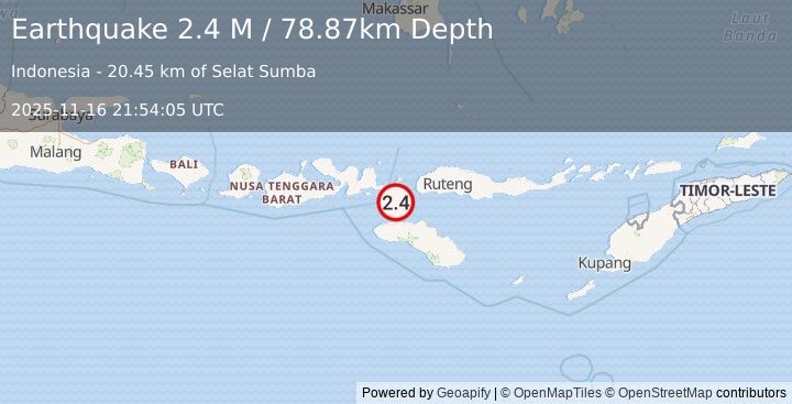Earthquake Flores Region, Indonesia (2.1 M) (2025-11-16 21:54:07 UTC)