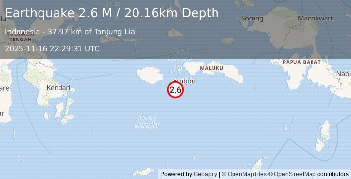 Earthquake Banda Sea (2.6 M) (2025-11-16 22:29:31 UTC)
