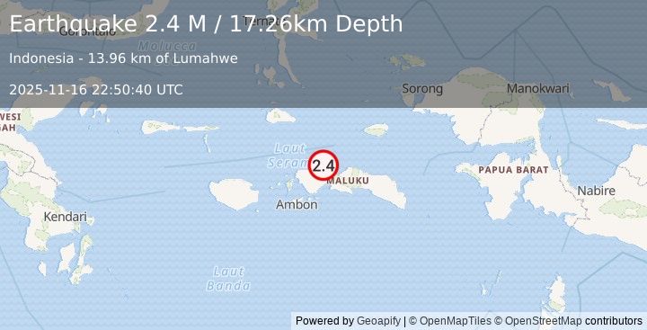 Earthquake Ceram Sea (3.1 M) (2025-11-16 22:50:55 UTC)