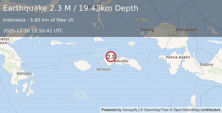 Earthquake Ceram Sea (2.3 M) (2025-11-16 22:50:41 UTC)