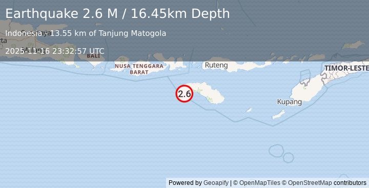 Earthquake Sumba Region, Indonesia (2.6 M) (2025-11-16 23:32:57 UTC)