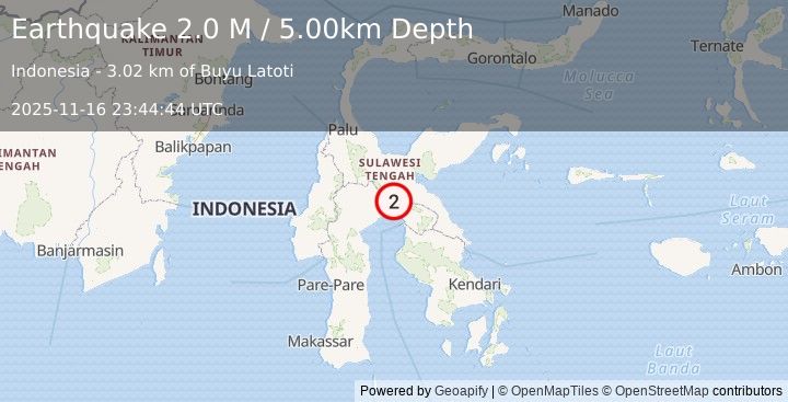 Earthquake Sulawesi, Indonesia (2.0 M) (2025-11-16 23:44:44 UTC)