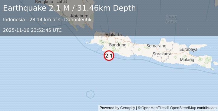 Earthquake Java, Indonesia (2.2 M) (2025-11-16 23:52:43 UTC)
