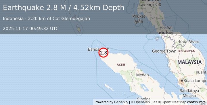 Earthquake Northern Sumatra, Indonesia (3.2 M) (2025-11-17 00:49:29 UTC)