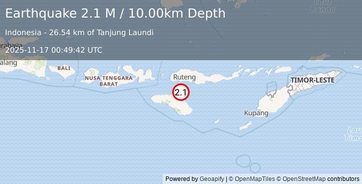 Earthquake Sumba Region, Indonesia (2.1 M) (2025-11-17 00:49:42 UTC)