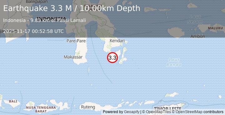 Earthquake South of Sumbawa, Indonesia (3.3 M) (2025-11-17 00:52:58 UTC)