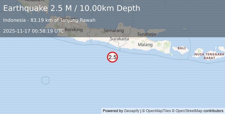 Earthquake South of Java, Indonesia (3.3 M) (2025-11-17 00:57:43 UTC)