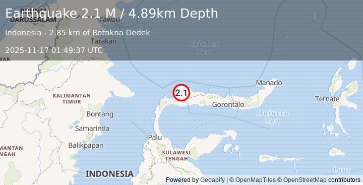 Earthquake Minahassa Peninsula, Sulawesi (2.1 M) (2025-11-17 01:49:37 UTC)