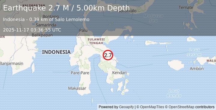 Earthquake Sulawesi, Indonesia (3.4 M) (2025-11-17 03:36:54 UTC)