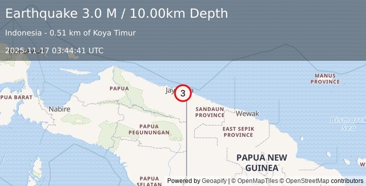 Earthquake Near North Coast of West Papua (2.6 M) (2025-11-17 03:44:40 UTC)
