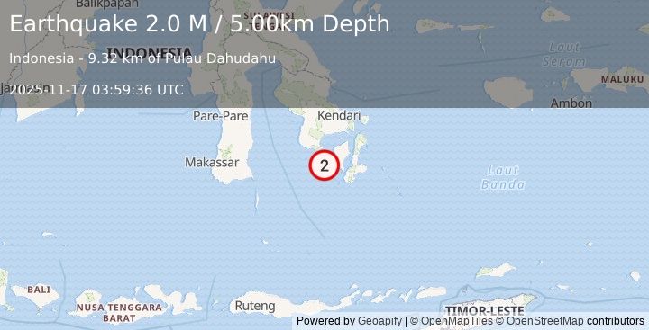 Earthquake Sulawesi, Indonesia (2.0 M) (2025-11-17 03:59:36 UTC)