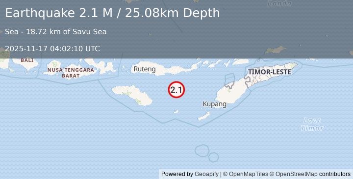 Earthquake Savu Sea (2.1 M) (2025-11-17 04:02:10 UTC)