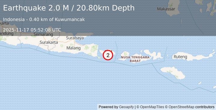 Earthquake Bali Region, Indonesia (2.0 M) (2025-11-17 05:52:08 UTC)