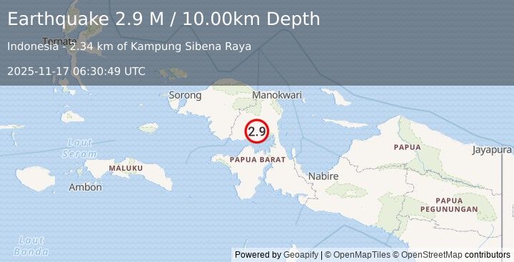 Earthquake West Papua Region, Indonesia (2.9 M) (2025-11-17 06:30:49 UTC)