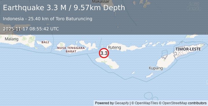 Earthquake Sumba Region, Indonesia (3.3 M) (2025-11-17 08:55:42 UTC)