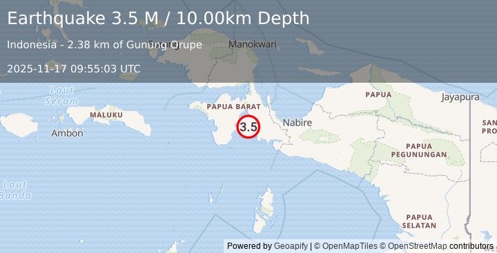 Earthquake West Papua Region, Indonesia (3.5 M) (2025-11-17 09:55:03 UTC)