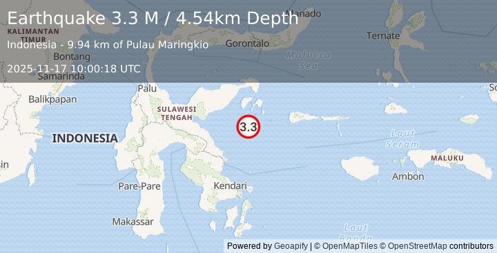 Earthquake Sulawesi, Indonesia (3.3 M) (2025-11-17 10:00:17 UTC)