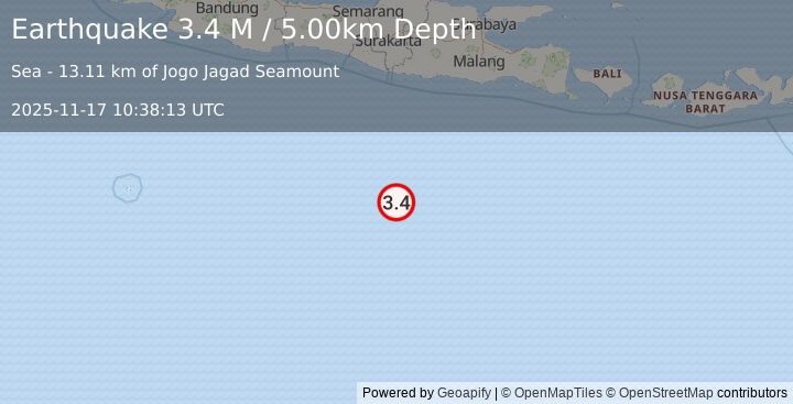 Earthquake South of Java, Indonesia (3.4 M) (2025-11-17 10:38:13 UTC)