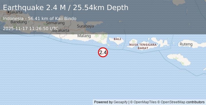Earthquake South of Bali, Indonesia (2.6 M) (2025-11-17 11:26:49 UTC)