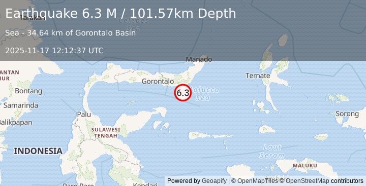 Earthquake Minahassa Peninsula, Sulawesi (6.3 M) (2025-11-17 12:12:37 UTC)