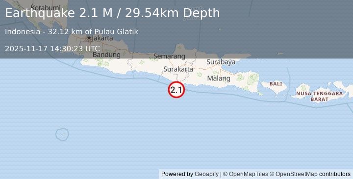 Earthquake Java, Indonesia (2.2 M) (2025-11-17 14:30:18 UTC)