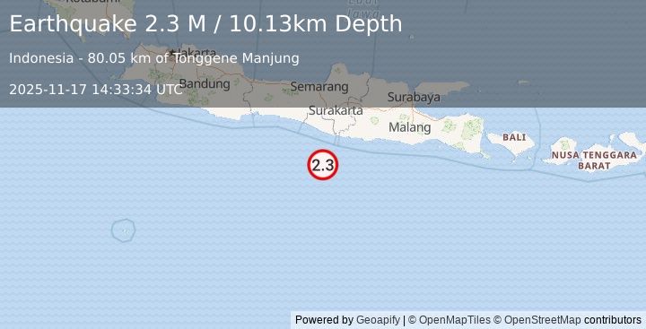 Earthquake Java, Indonesia (2.3 M) (2025-11-17 14:33:34 UTC)