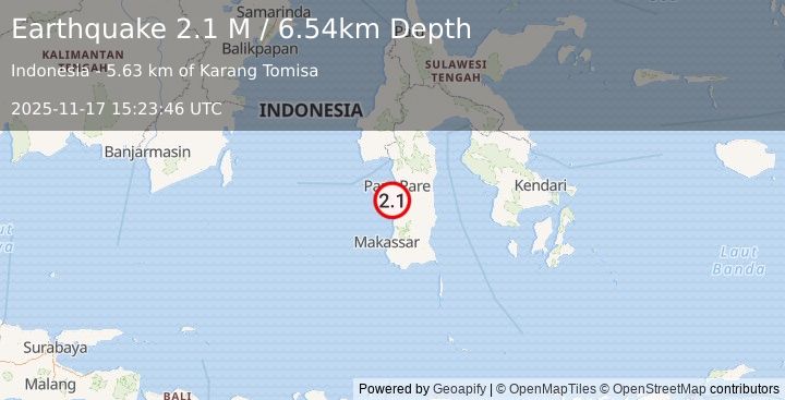Earthquake Sulawesi, Indonesia (2.1 M) (2025-11-17 15:23:46 UTC)