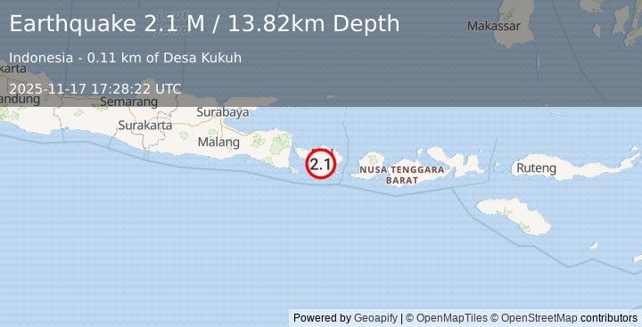 Earthquake Bali Region, Indonesia (2.1 M) (2025-11-17 17:28:22 UTC)