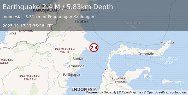 Earthquake Borneo (2.4 M) (2025-11-17 17:36:26 UTC)
