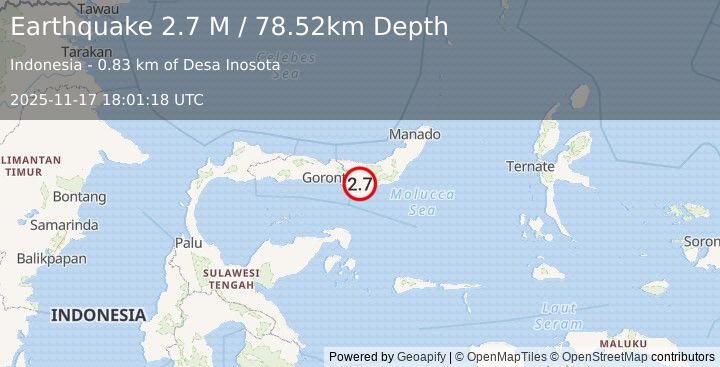 Earthquake Minahassa Peninsula, Sulawesi (2.7 M) (2025-11-17 18:01:18 UTC)