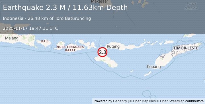 Earthquake Sumba Region, Indonesia (2.3 M) (2025-11-17 19:47:11 UTC)
