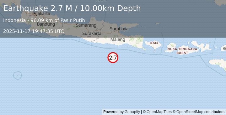 Earthquake South of Java, Indonesia (2.7 M) (2025-11-17 19:47:35 UTC)