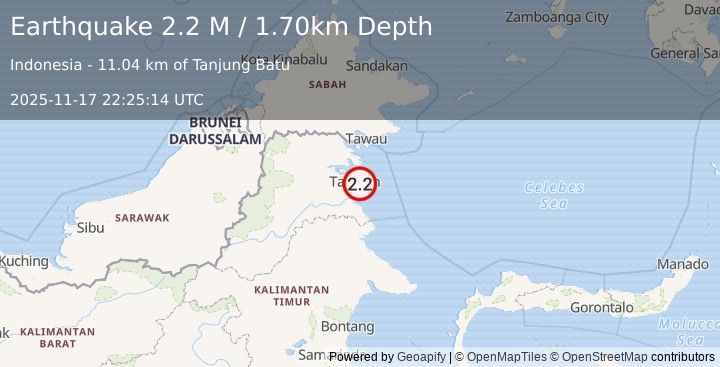 Earthquake Borneo (2.2 M) (2025-11-17 22:25:14 UTC)