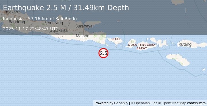 Earthquake South of Bali, Indonesia (2.4 M) (2025-11-17 22:48:48 UTC)