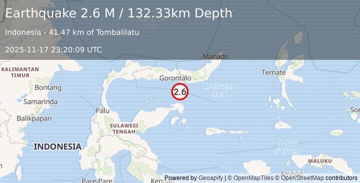 Earthquake Minahassa Peninsula, Sulawesi (2.6 M) (2025-11-17 23:20:09 UTC)