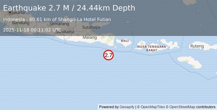 Earthquake South of Java, Indonesia (2.8 M) (2025-11-18 00:11:01 UTC)
