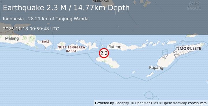 Earthquake Sumba Region, Indonesia (2.3 M) (2025-11-18 00:59:48 UTC)