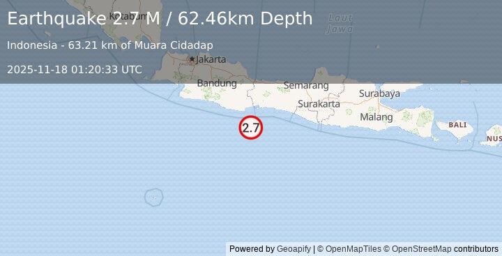 Earthquake Java, Indonesia (2.7 M) (2025-11-18 01:20:32 UTC)