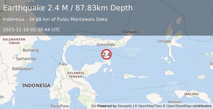 Earthquake Minahassa Peninsula, Sulawesi (2.4 M) (2025-11-18 02:38:44 UTC)