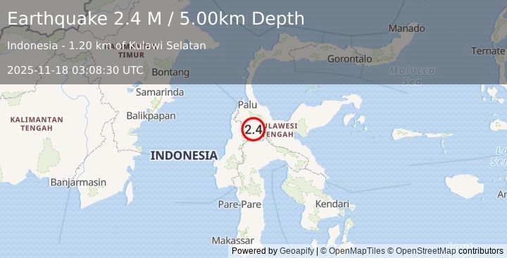 Earthquake Sulawesi, Indonesia (2.4 M) (2025-11-18 03:08:30 UTC)