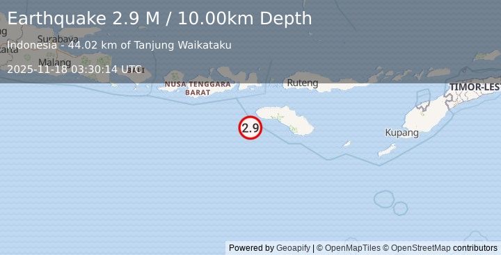 Earthquake South of Sumbawa, Indonesia (2.9 M) (2025-11-18 03:30:14 UTC)