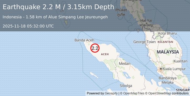 Earthquake Northern Sumatra, Indonesia (2.2 M) (2025-11-18 05:32:00 UTC)
