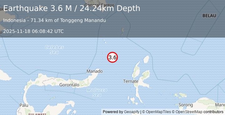 Earthquake Northern Molucca Sea (3.6 M) (2025-11-18 06:08:42 UTC)