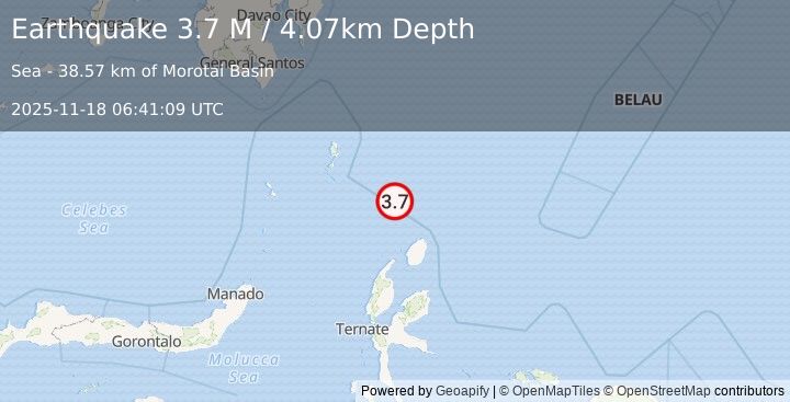Earthquake North of Halmahera, Indonesia (3.7 M) (2025-11-18 06:41:09 UTC)