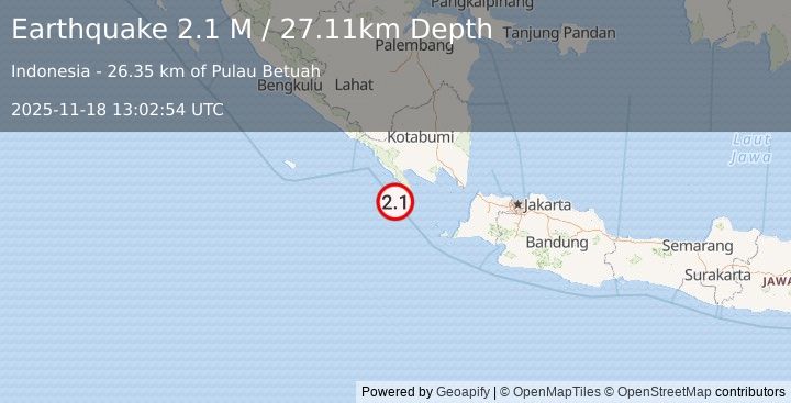 Earthquake Sunda Strait, Indonesia (2.1 M) (2025-11-18 13:02:54 UTC)