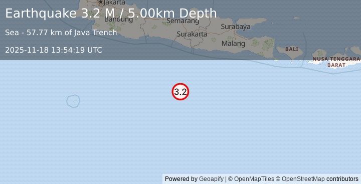 Earthquake South of Java, Indonesia (3.2 M) (2025-11-18 13:54:19 UTC)