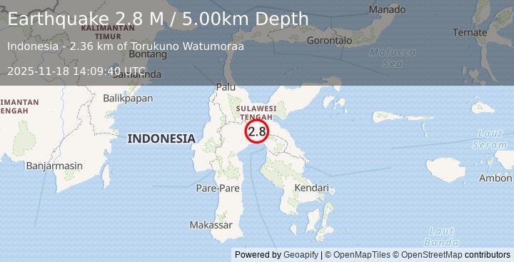Earthquake Sulawesi, Indonesia (2.8 M) (2025-11-18 14:09:40 UTC)